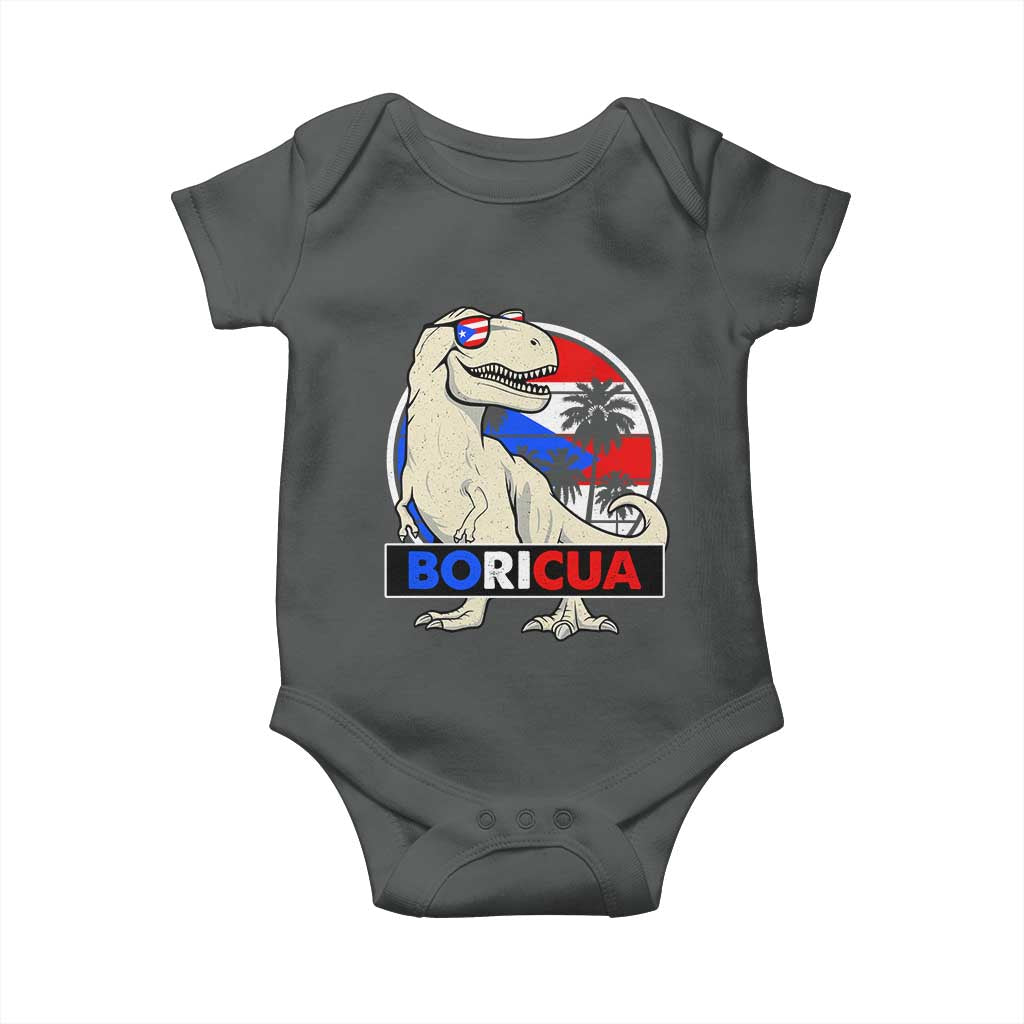 Funny Boricua Dinosaur Dino Puerto Rican Flag Hispanic Heritage Baby Onesie TS11 Dark Heather Print Your Wear