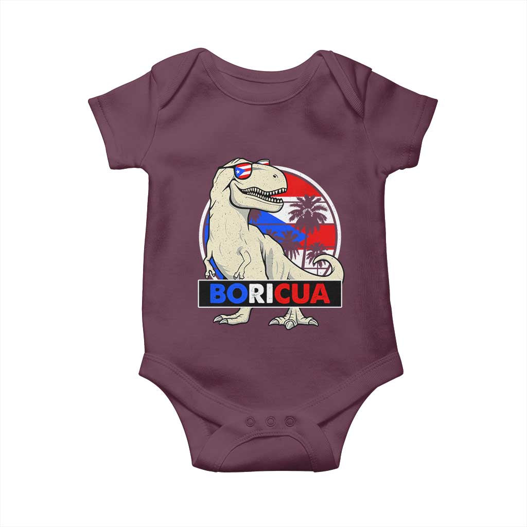 Funny Boricua Dinosaur Dino Puerto Rican Flag Hispanic Heritage Baby Onesie TS11 Maroon Print Your Wear