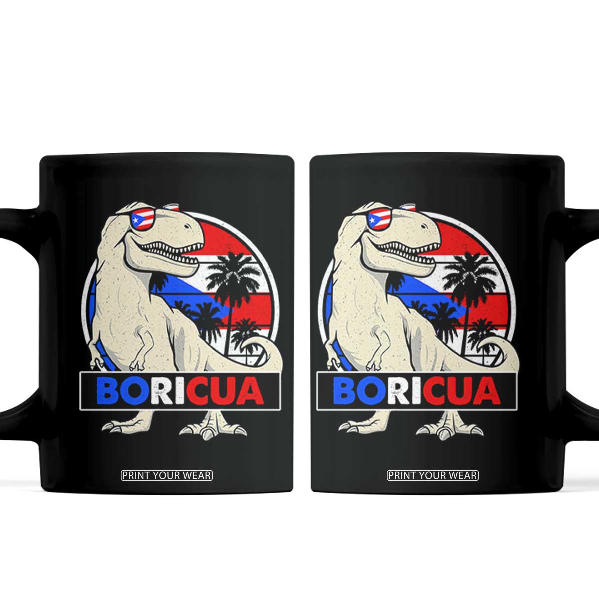 Funny Boricua Dinosaur Dino Puerto Rican Flag Hispanic Heritage Coffee Mug TS11 Black Print Your Wear