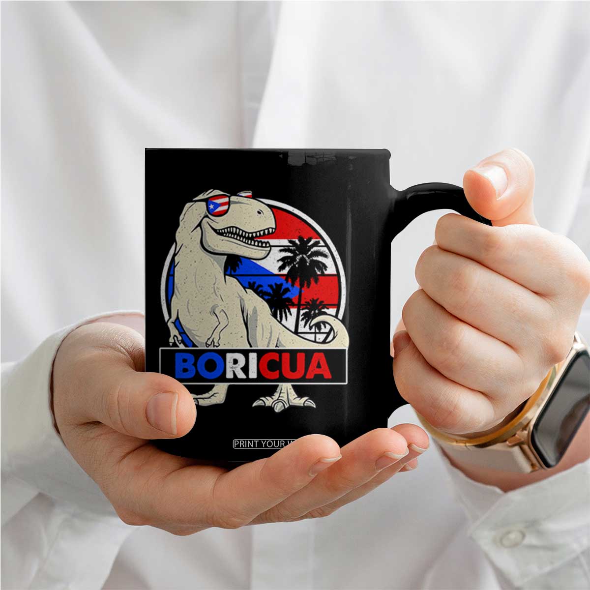 Funny Boricua Dinosaur Dino Puerto Rican Flag Hispanic Heritage Coffee Mug TS11 Print Your Wear