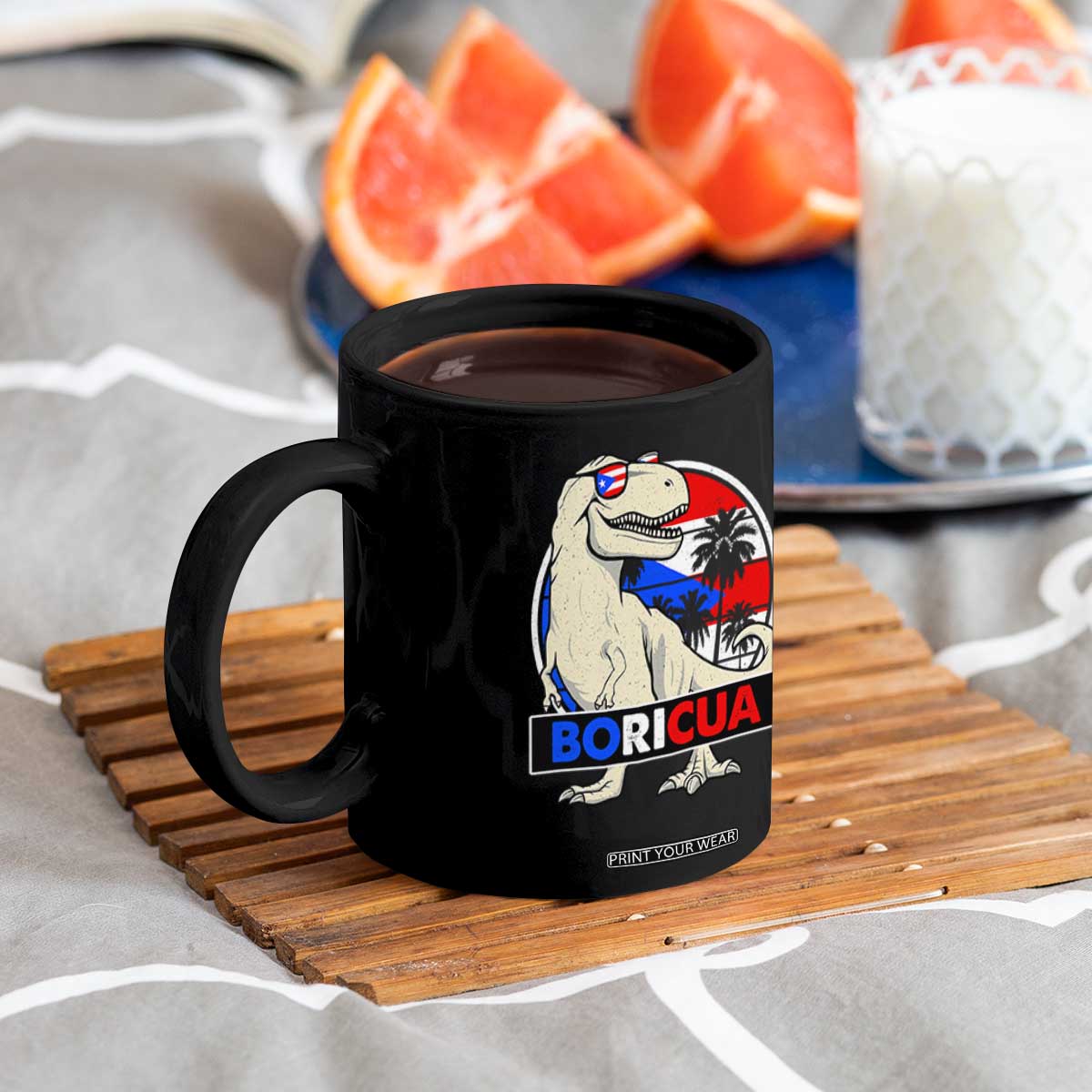 Funny Boricua Dinosaur Dino Puerto Rican Flag Hispanic Heritage Coffee Mug TS11 Print Your Wear