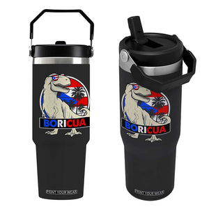 Funny Boricua Dinosaur Dino Puerto Rican Flag Hispanic Heritage Flip Straw Tumbler TS11 One Size: 30 oz Black Print Your Wear