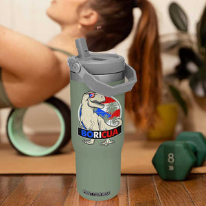 Funny Boricua Dinosaur Dino Puerto Rican Flag Hispanic Heritage Flip Straw Tumbler TS11 One Size: 30 oz Moss Green Print Your Wear