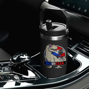 Funny Boricua Dinosaur Dino Puerto Rican Flag Hispanic Heritage Flip Straw Tumbler TS11 Print Your Wear