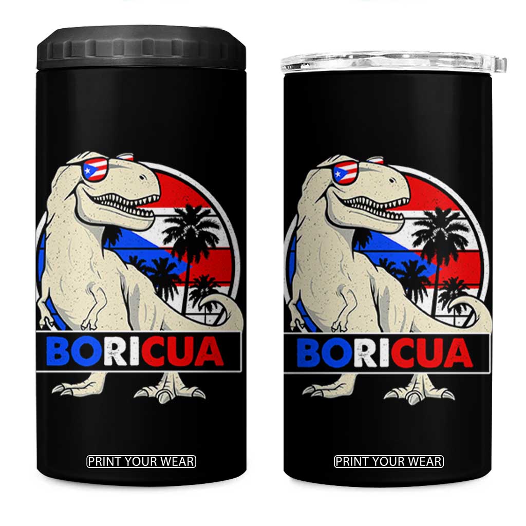 Funny Boricua Dinosaur Dino Puerto Rican Flag Hispanic Heritage 4 in 1 Can Cooler Tumbler TS11 One Size: 16 oz Black Print Your Wear