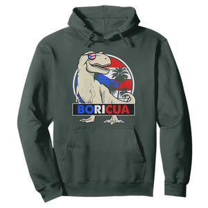 Funny Boricua Dinosaur Dino Puerto Rican Flag Hispanic Heritage Hoodie TS11 Dark Forest Green Print Your Wear
