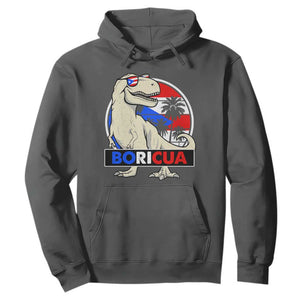 Funny Boricua Dinosaur Dino Puerto Rican Flag Hispanic Heritage Hoodie TS11 Dark Heather Print Your Wear