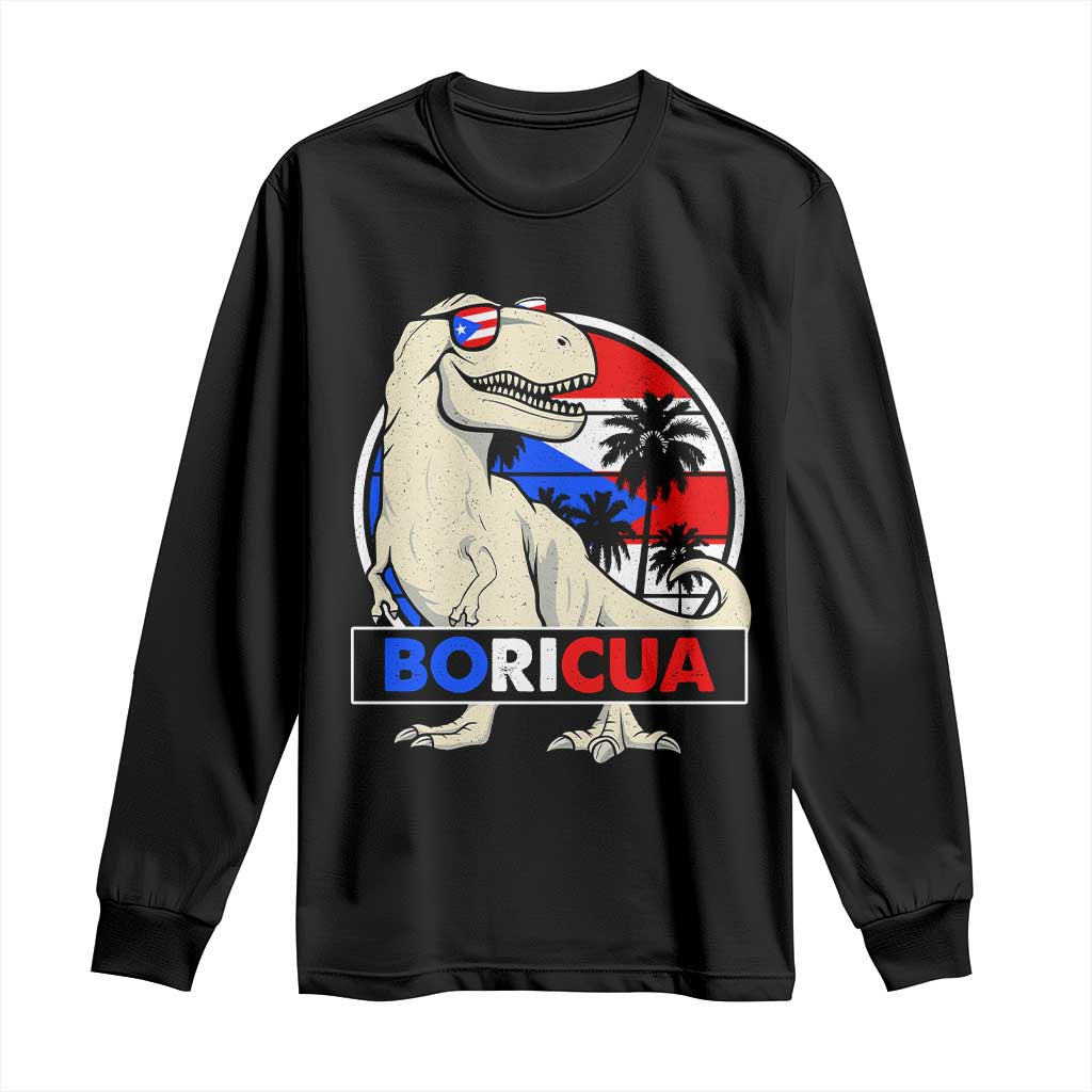 Funny Boricua Dinosaur Dino Puerto Rican Flag Hispanic Heritage Long Sleeve Shirt TS11 Black Print Your Wear