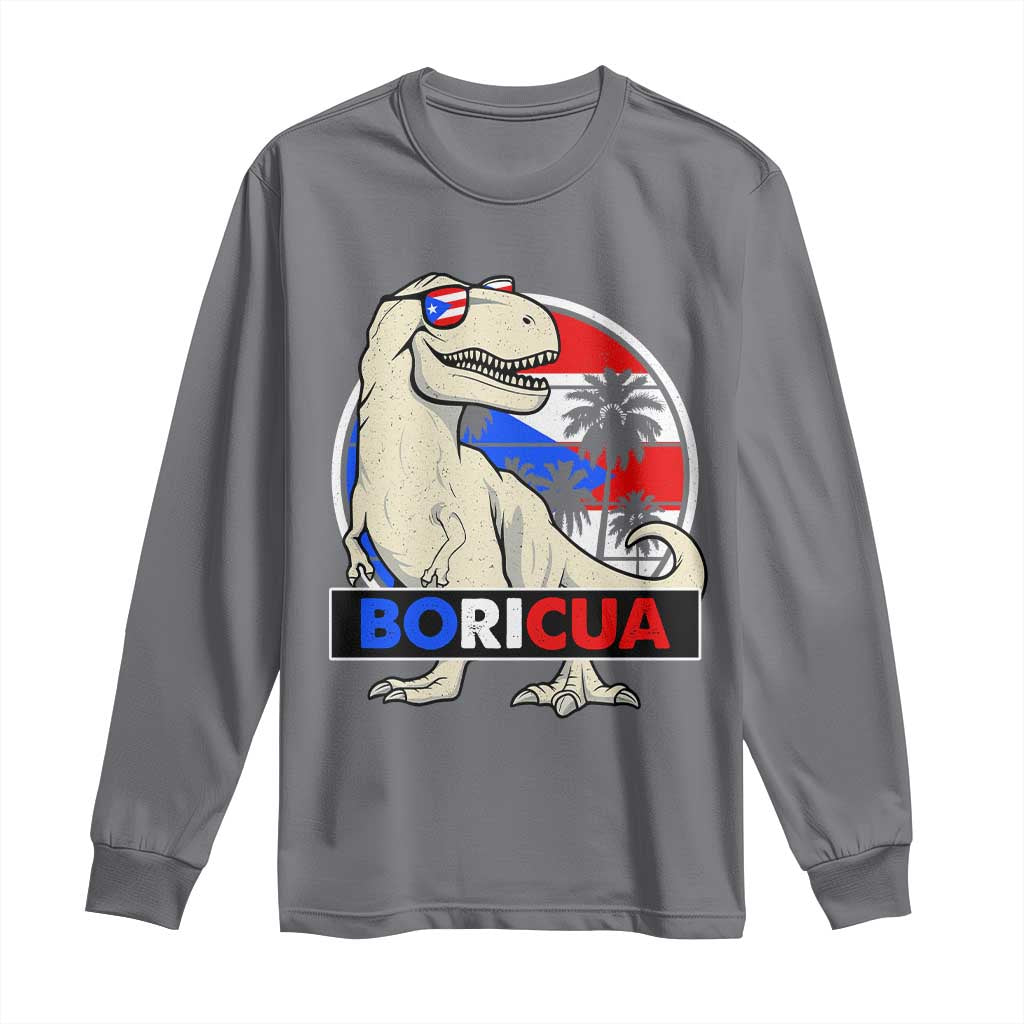 Funny Boricua Dinosaur Dino Puerto Rican Flag Hispanic Heritage Long Sleeve Shirt TS11 Charcoal Print Your Wear