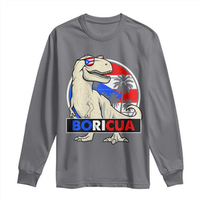 Funny Boricua Dinosaur Dino Puerto Rican Flag Hispanic Heritage Long Sleeve Shirt TS11 Charcoal Print Your Wear