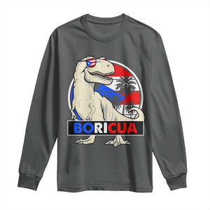 Funny Boricua Dinosaur Dino Puerto Rican Flag Hispanic Heritage Long Sleeve Shirt TS11 Dark Heather Print Your Wear