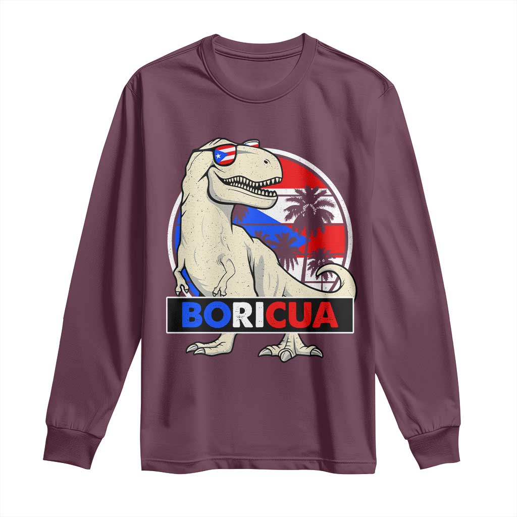 Funny Boricua Dinosaur Dino Puerto Rican Flag Hispanic Heritage Long Sleeve Shirt TS11 Maroon Print Your Wear