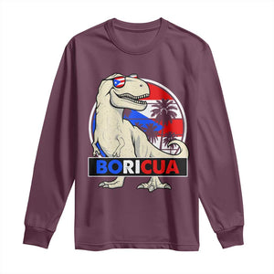 Funny Boricua Dinosaur Dino Puerto Rican Flag Hispanic Heritage Long Sleeve Shirt TS11 Maroon Print Your Wear