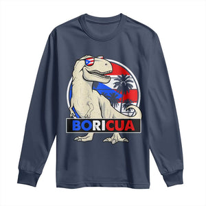 Funny Boricua Dinosaur Dino Puerto Rican Flag Hispanic Heritage Long Sleeve Shirt TS11 Navy Print Your Wear