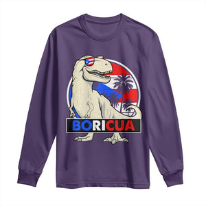 Funny Boricua Dinosaur Dino Puerto Rican Flag Hispanic Heritage Long Sleeve Shirt TS11 Purple Print Your Wear
