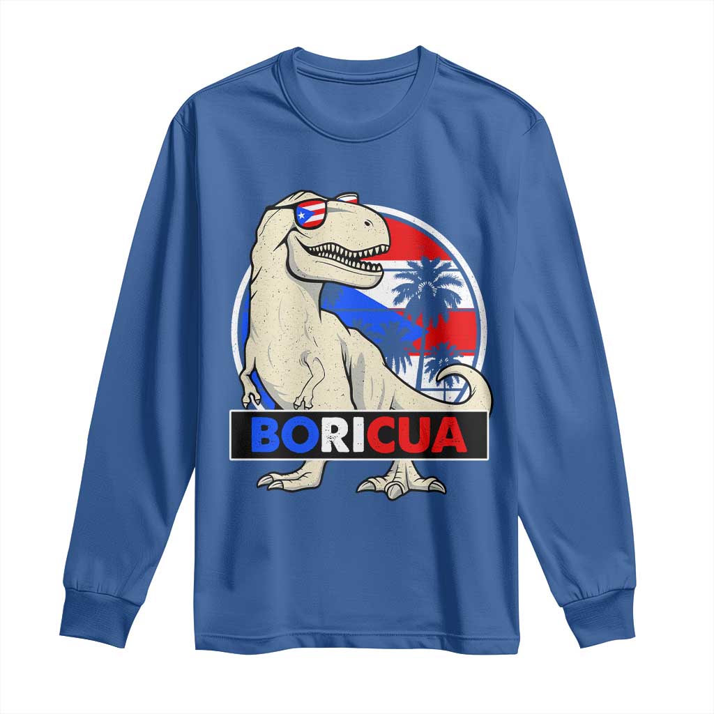 Funny Boricua Dinosaur Dino Puerto Rican Flag Hispanic Heritage Long Sleeve Shirt TS11 Royal Blue Print Your Wear
