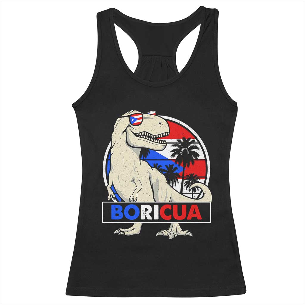 Funny Boricua Dinosaur Dino Puerto Rican Flag Hispanic Heritage Racerback Tank Top TS11 Black Print Your Wear