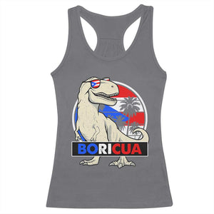 Funny Boricua Dinosaur Dino Puerto Rican Flag Hispanic Heritage Racerback Tank Top TS11 Charcoal Print Your Wear