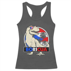 Funny Boricua Dinosaur Dino Puerto Rican Flag Hispanic Heritage Racerback Tank Top TS11 Dark Heather Print Your Wear