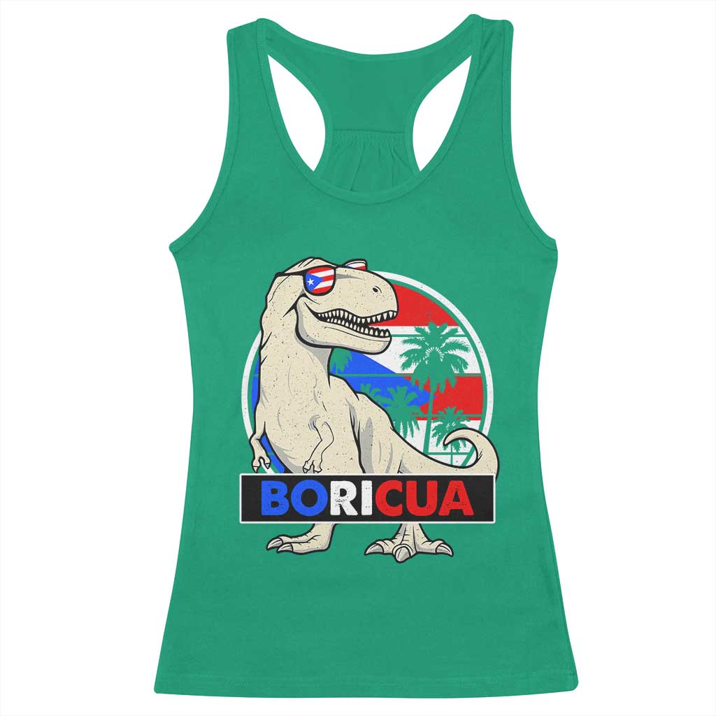 Funny Boricua Dinosaur Dino Puerto Rican Flag Hispanic Heritage Racerback Tank Top TS11 Irish Green Print Your Wear