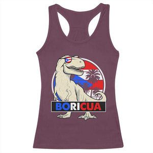 Funny Boricua Dinosaur Dino Puerto Rican Flag Hispanic Heritage Racerback Tank Top TS11 Maroon Print Your Wear