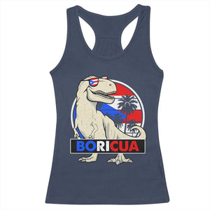 Funny Boricua Dinosaur Dino Puerto Rican Flag Hispanic Heritage Racerback Tank Top TS11 Navy Print Your Wear