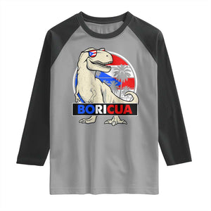 Funny Boricua Dinosaur Dino Puerto Rican Flag Hispanic Heritage Raglan Shirt TS11 Sport Gray Black Print Your Wear