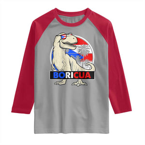 Funny Boricua Dinosaur Dino Puerto Rican Flag Hispanic Heritage Raglan Shirt TS11 Sport Gray Red Print Your Wear