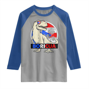 Funny Boricua Dinosaur Dino Puerto Rican Flag Hispanic Heritage Raglan Shirt TS11 Sport Gray Royal Print Your Wear