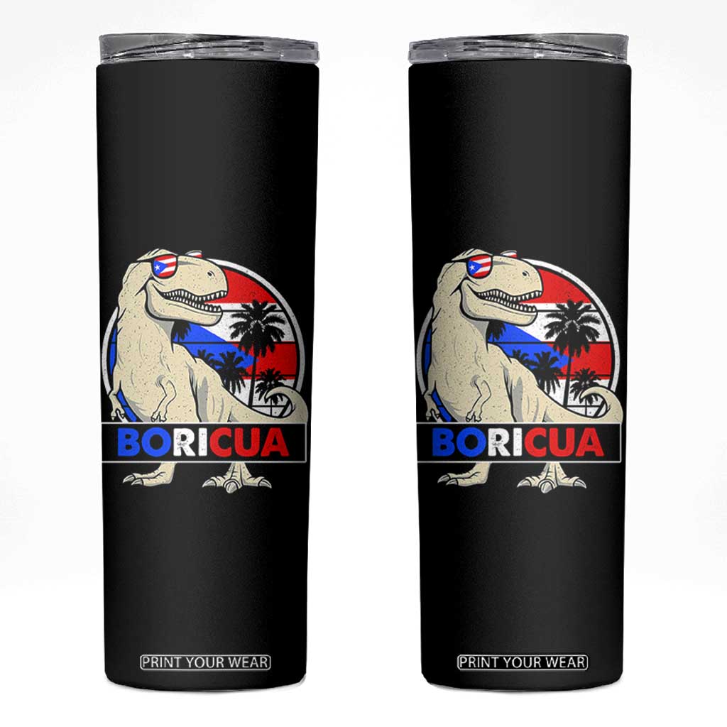 Funny Boricua Dinosaur Dino Puerto Rican Flag Hispanic Heritage Skinny Tumbler TS11 Black Print Your Wear