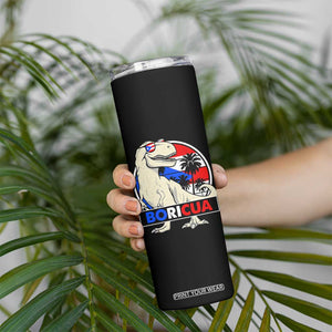 Funny Boricua Dinosaur Dino Puerto Rican Flag Hispanic Heritage Skinny Tumbler TS11 Print Your Wear