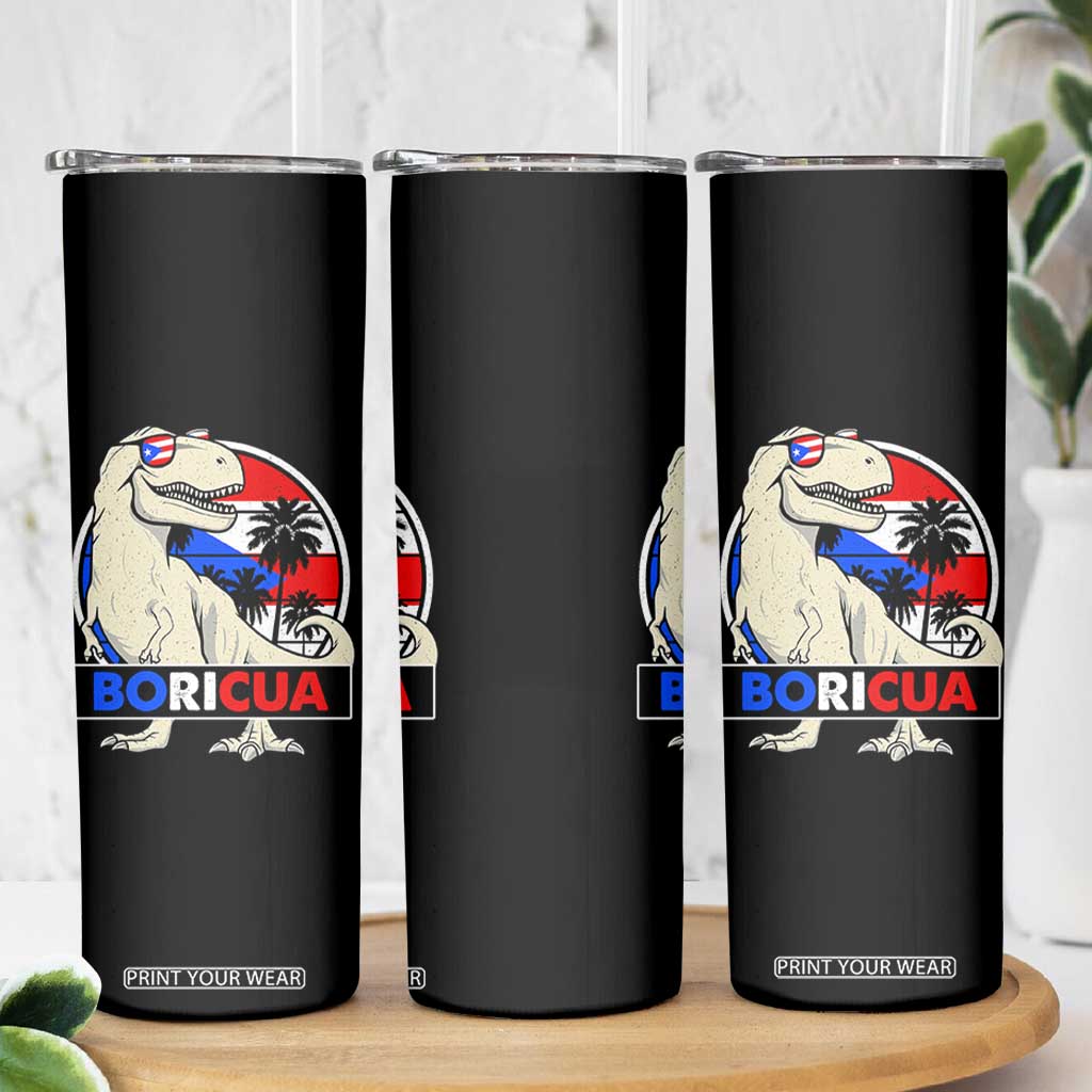 Funny Boricua Dinosaur Dino Puerto Rican Flag Hispanic Heritage Skinny Tumbler TS11 Print Your Wear
