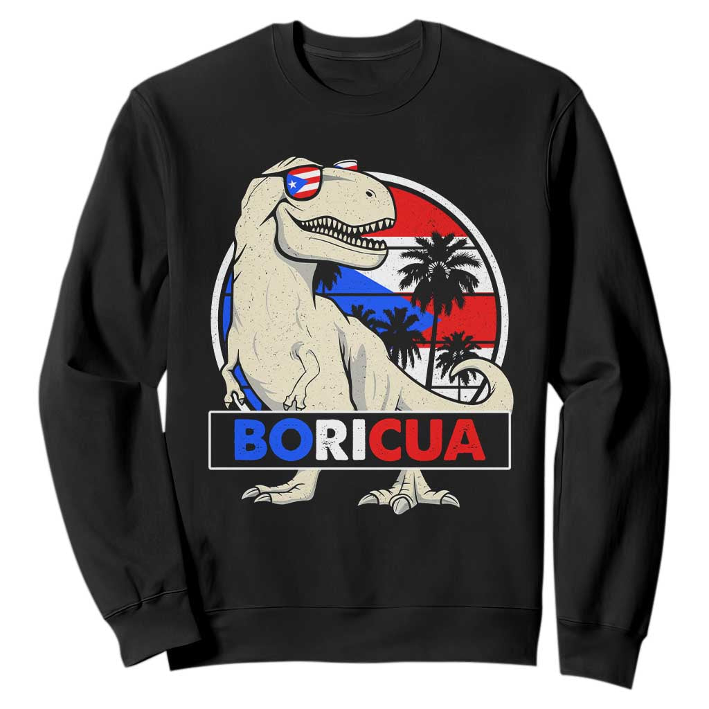 Funny Boricua Dinosaur Dino Puerto Rican Flag Hispanic Heritage Sweatshirt TS11 Black Print Your Wear