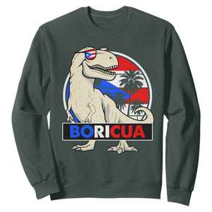 Funny Boricua Dinosaur Dino Puerto Rican Flag Hispanic Heritage Sweatshirt TS11 Dark Forest Green Print Your Wear