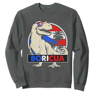 Funny Boricua Dinosaur Dino Puerto Rican Flag Hispanic Heritage Sweatshirt TS11 Dark Heather Print Your Wear