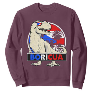 Funny Boricua Dinosaur Dino Puerto Rican Flag Hispanic Heritage Sweatshirt TS11 Maroon Print Your Wear