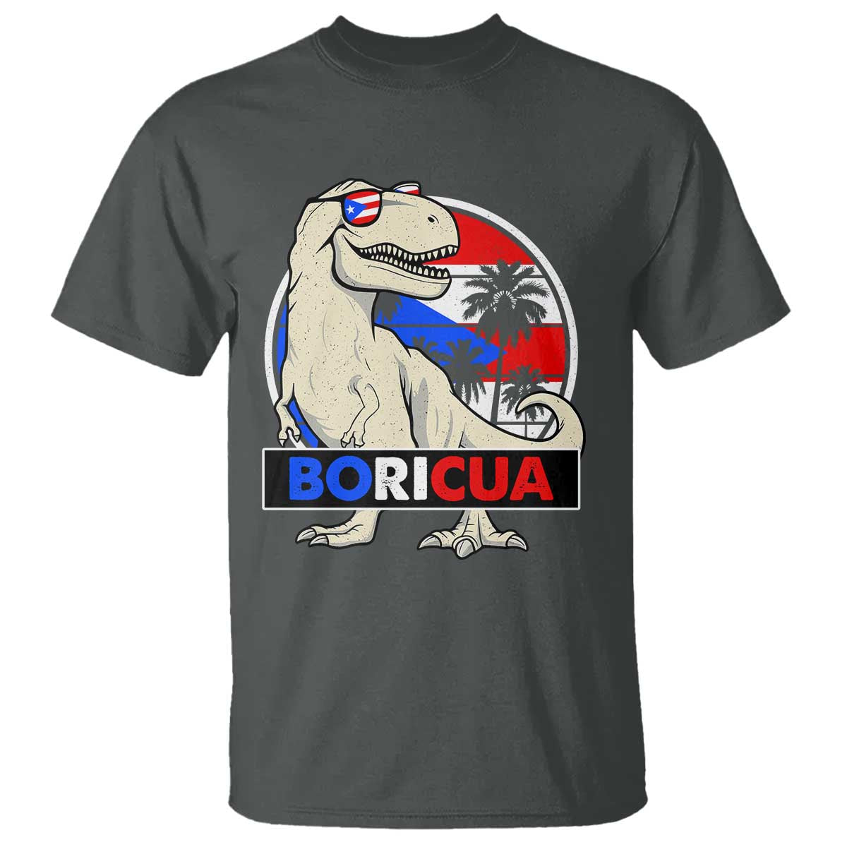 Funny Boricua Dinosaur Dino Puerto Rican Flag Hispanic Heritage T Shirt TS11 Dark Heather Print Your Wear