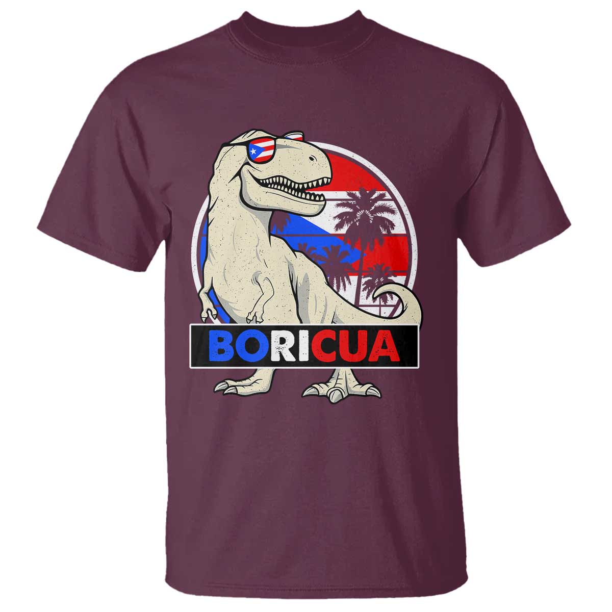 Funny Boricua Dinosaur Dino Puerto Rican Flag Hispanic Heritage T Shirt TS11 Maroon Print Your Wear