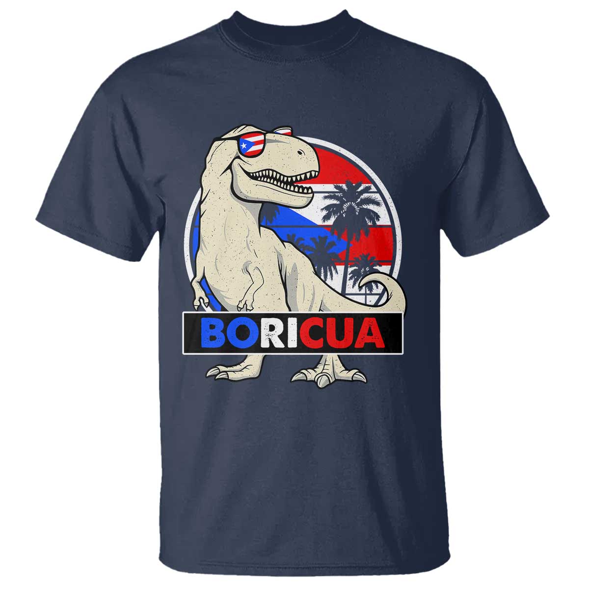 Funny Boricua Dinosaur Dino Puerto Rican Flag Hispanic Heritage T Shirt TS11 Navy Print Your Wear