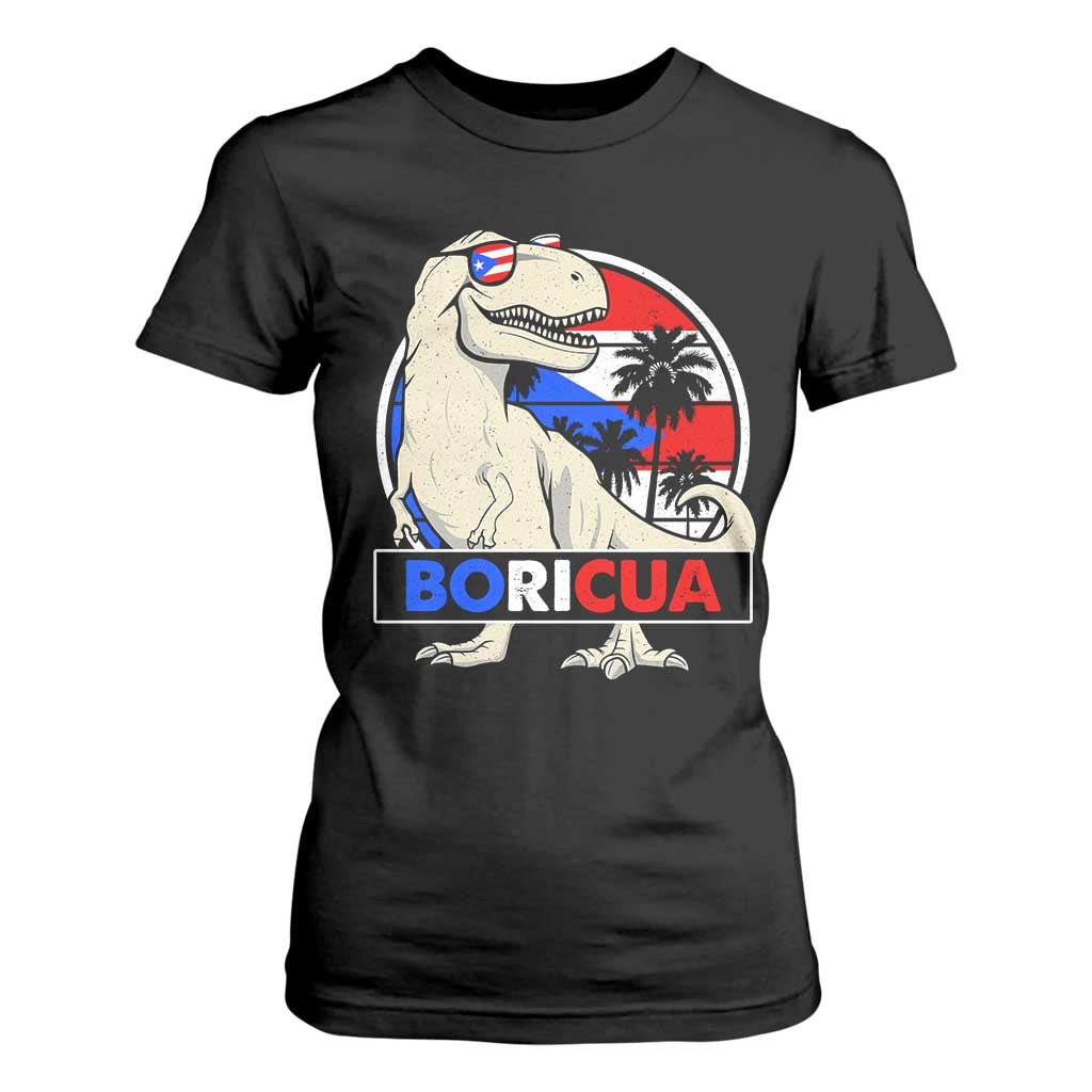 Funny Boricua Dinosaur Dino Puerto Rican Flag Hispanic Heritage T Shirt For Women TS11 Black Print Your Wear