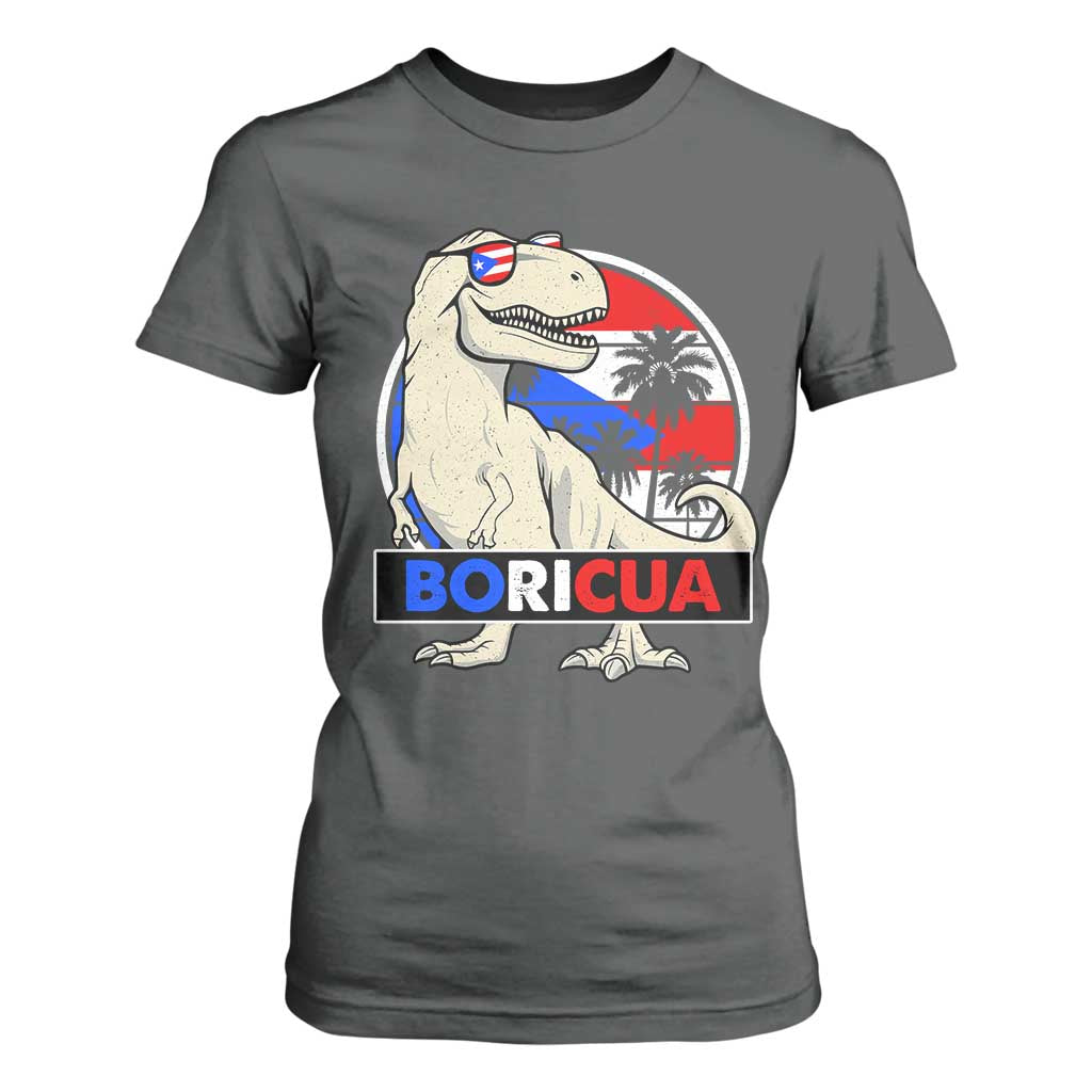 Funny Boricua Dinosaur Dino Puerto Rican Flag Hispanic Heritage T Shirt For Women TS11 Dark Heather Print Your Wear