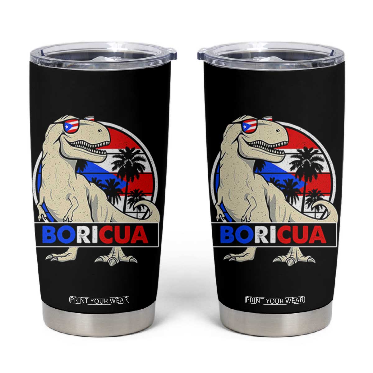 Funny Boricua Dinosaur Dino Puerto Rican Flag Hispanic Heritage Tumbler Cup TS11 Black Print Your Wear
