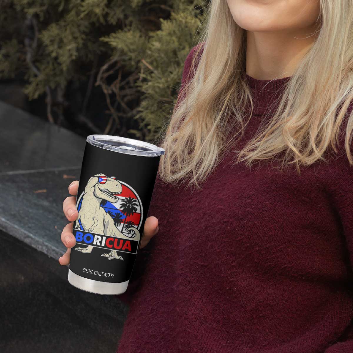 Funny Boricua Dinosaur Dino Puerto Rican Flag Hispanic Heritage Tumbler Cup TS11 Print Your Wear