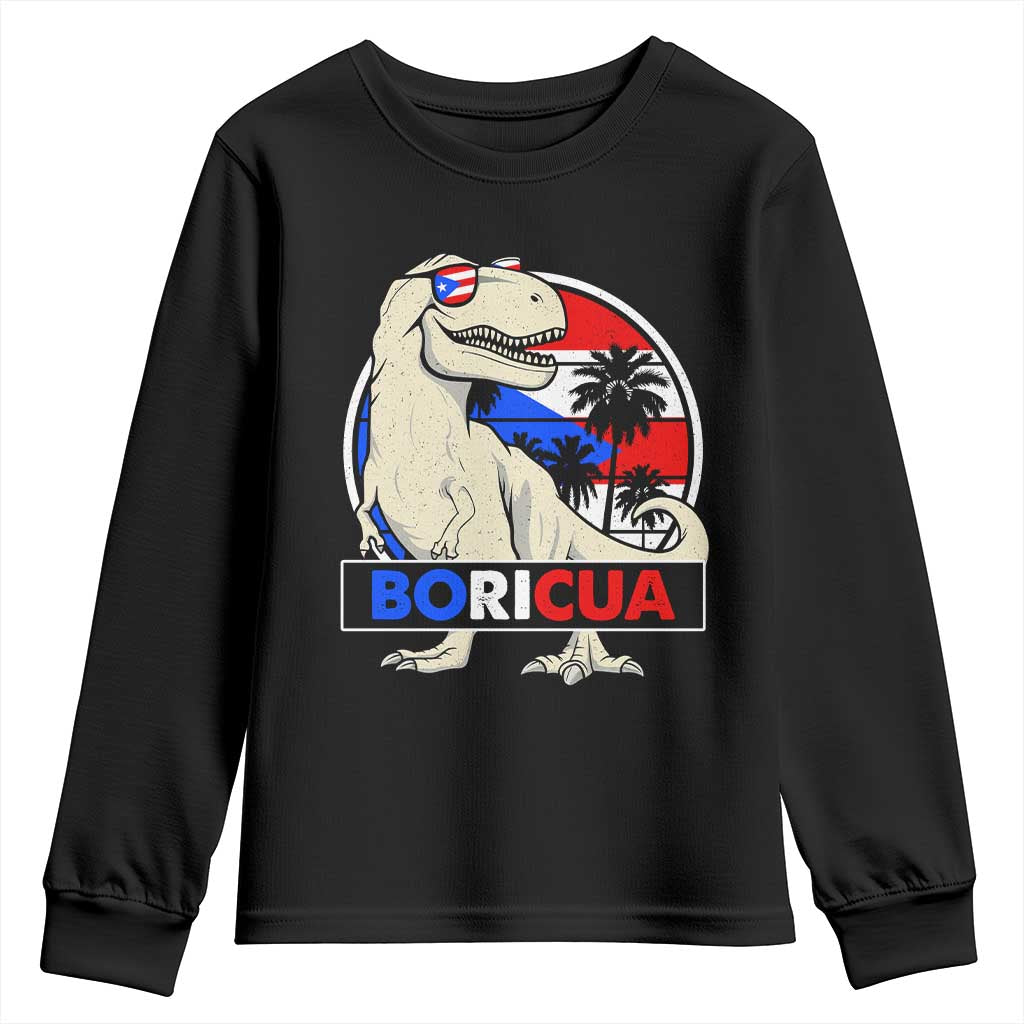 Funny Boricua Dinosaur Dino Puerto Rican Flag Hispanic Heritage Youth Sweatshirt TS11 Black Print Your Wear