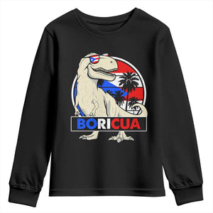 Funny Boricua Dinosaur Dino Puerto Rican Flag Hispanic Heritage Youth Sweatshirt TS11 Black Print Your Wear