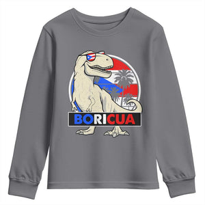 Funny Boricua Dinosaur Dino Puerto Rican Flag Hispanic Heritage Youth Sweatshirt TS11 Charcoal Print Your Wear