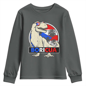 Funny Boricua Dinosaur Dino Puerto Rican Flag Hispanic Heritage Youth Sweatshirt TS11 Dark Heather Print Your Wear