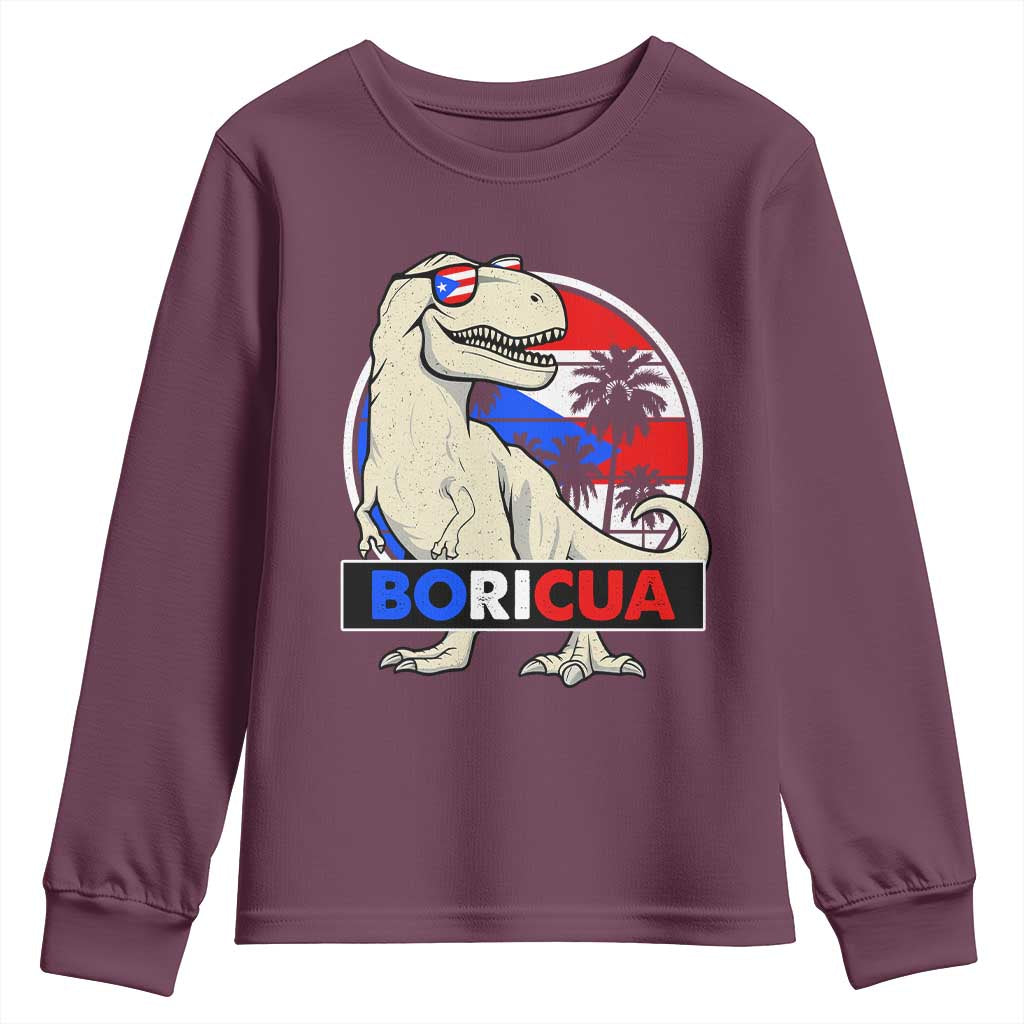 Funny Boricua Dinosaur Dino Puerto Rican Flag Hispanic Heritage Youth Sweatshirt TS11 Maroon Print Your Wear