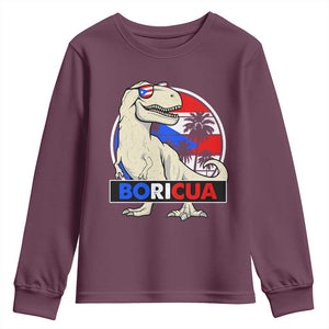 Funny Boricua Dinosaur Dino Puerto Rican Flag Hispanic Heritage Youth Sweatshirt TS11 Maroon Print Your Wear
