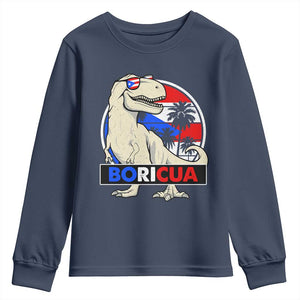 Funny Boricua Dinosaur Dino Puerto Rican Flag Hispanic Heritage Youth Sweatshirt TS11 Navy Print Your Wear
